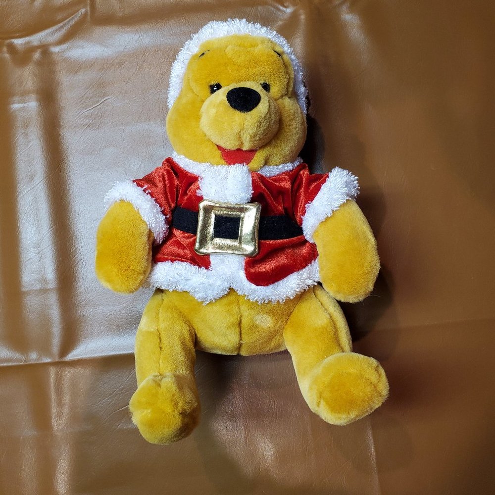 Winnie The Pooh Plush Wearing Santa Outfit
